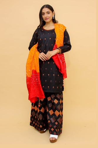 Navy Blue Pakistani Art Silk Plazo Suit For Indian Festival & Weddings - Sequence Embroidery Work, Thread Embroidery Work, Clothsvilla