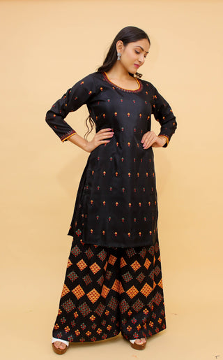 Navy Blue Pakistani Art Silk Plazo Suit For Indian Festival & Weddings - Sequence Embroidery Work, Thread Embroidery Work, Clothsvilla