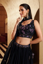 Load image into Gallery viewer, Navy Georgette Sequins Embroidered Work Lehenga Choli ClothsVilla.com