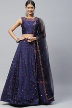 Load image into Gallery viewer, Navy blue Silk Designer Party Wear Mirror Work Lehenga Choli ClothsVilla.com