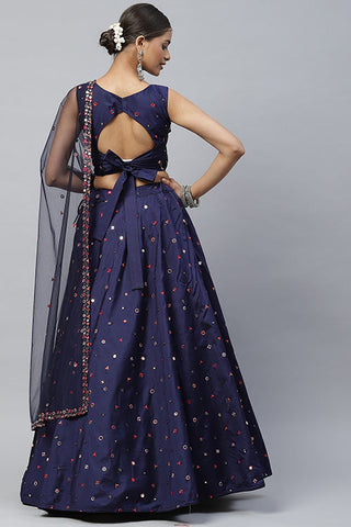 Navy blue Silk Designer Party Wear Mirror Work Lehenga Choli ClothsVilla.com