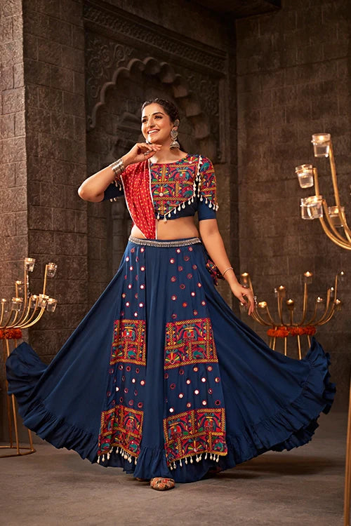 Blue Thread Embroidered Chaniya Choli for Indian Navratri Special Collection ClothsVilla.com