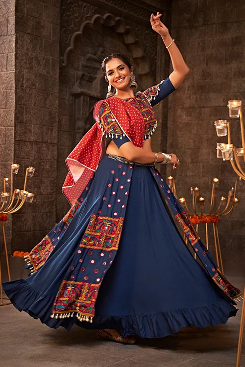 Blue Thread Embroidered Chaniya Choli for Indian Navratri Special Collection ClothsVilla.com
