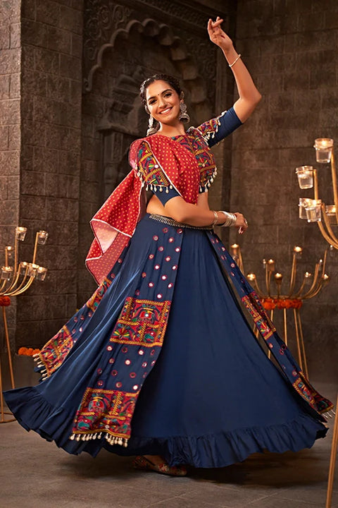 Blue Thread Embroidered Chaniya Choli for Indian Navratri Special Collection ClothsVilla.com Main image