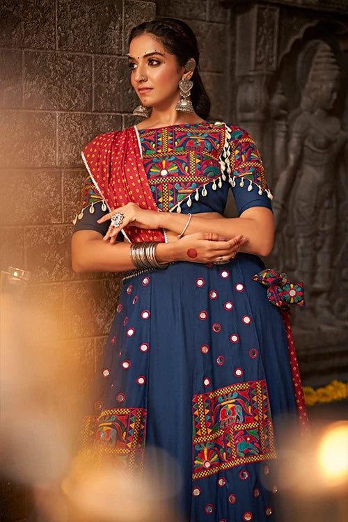 Blue Thread Embroidered Chaniya Choli for Indian Navratri Special Collection ClothsVilla.com