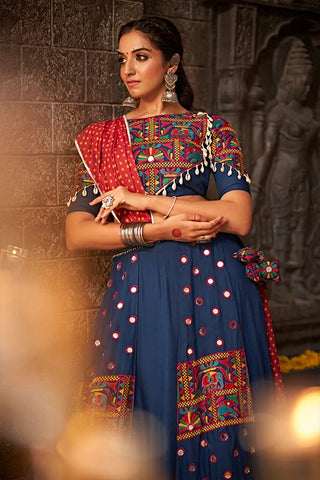 Blue Thread Embroidered Chaniya Choli for Indian Navratri Special Collection ClothsVilla.com
