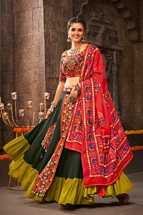 Green Color Embroidered Ethnic Tradtional Navratri Special Chaniya Choli ClothsVilla.com Main image
