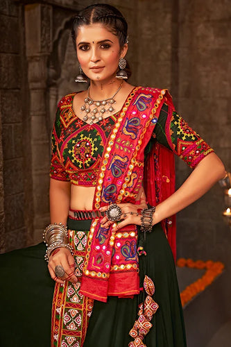 Green Color Embroidered Ethnic Tradtional Navratri Special Chaniya Choli ClothsVilla.com