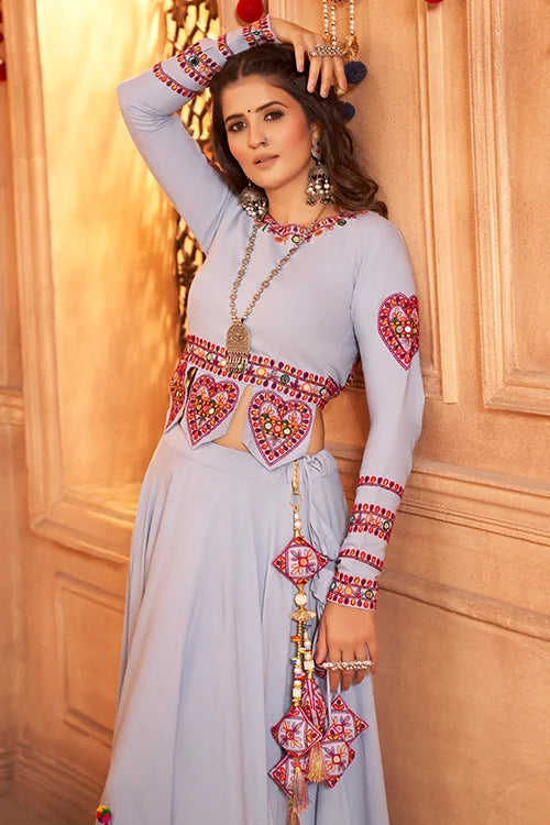 New Laterst Sky Chaniya Choli for Women Wear Navratri Collection ClothsVilla.com