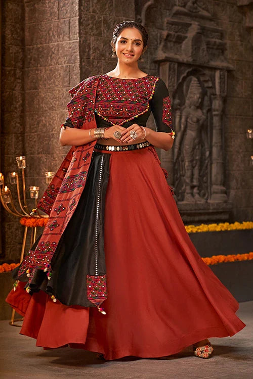 Orange Mirror Work Navratri Chaniya Choli Online Shopping ClothsVilla.com