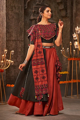 Orange Mirror Work Navratri Chaniya Choli Online Shopping ClothsVilla.com