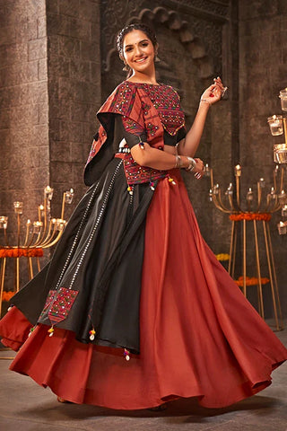 Orange Mirror Work Navratri Chaniya Choli Online Shopping ClothsVilla.com