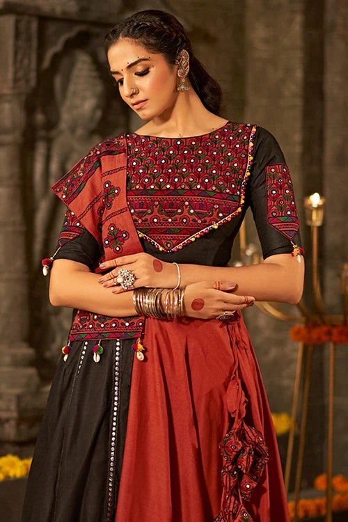 Orange Mirror Work Navratri Chaniya Choli Online Shopping ClothsVilla.com