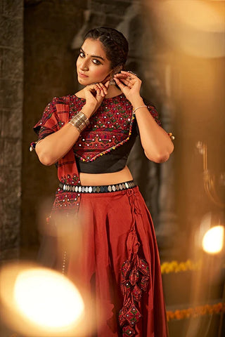Orange Mirror Work Navratri Chaniya Choli Online Shopping ClothsVilla.com