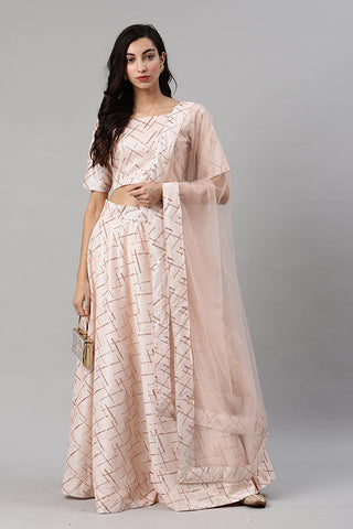 Peach Silk Designer Embroidered Lehenga Choli with Dupatta ClothsVilla.com