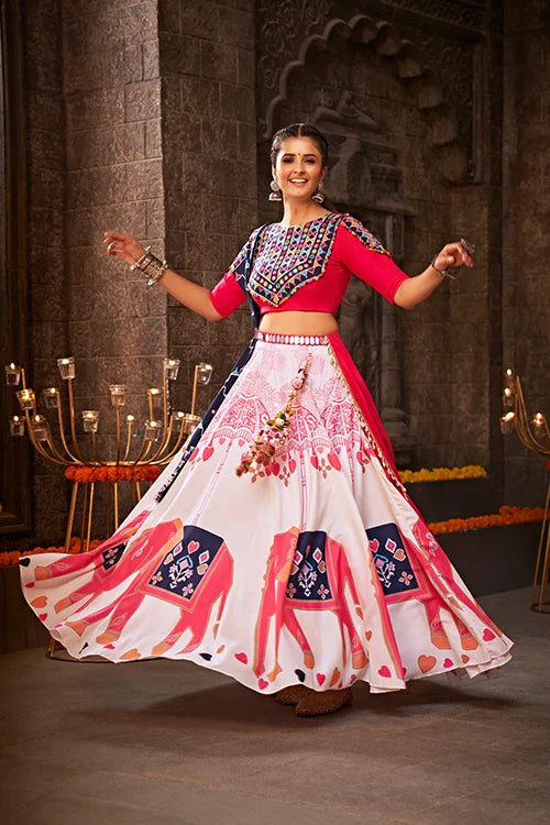 Printed Work White Color Best Chaniya Choli for Navratri Festival ClothsVilla.com