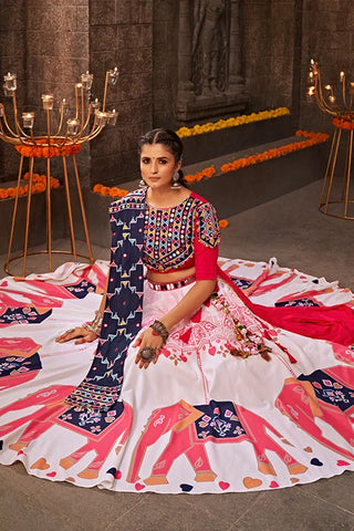Printed Work White Color Best Chaniya Choli for Navratri Festival ClothsVilla.com