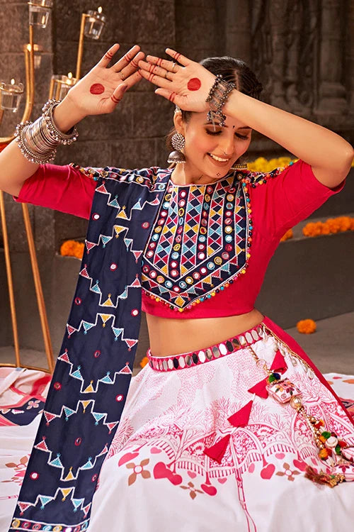 Printed Work White Color Best Chaniya Choli for Navratri Festival ClothsVilla.com
