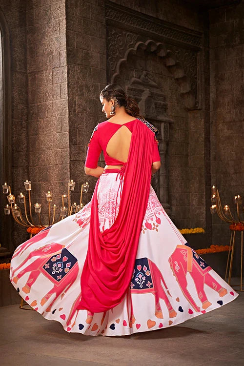 Printed Work White Color Best Chaniya Choli for Navratri Festival ClothsVilla.com