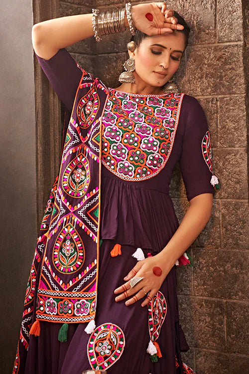 Purple Thread Embroidered Designer Traditonal Navratri Collection ClothsVilla.com