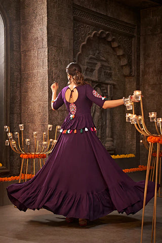 Purple Thread Embroidered Designer Traditonal Navratri Collection ClothsVilla.com