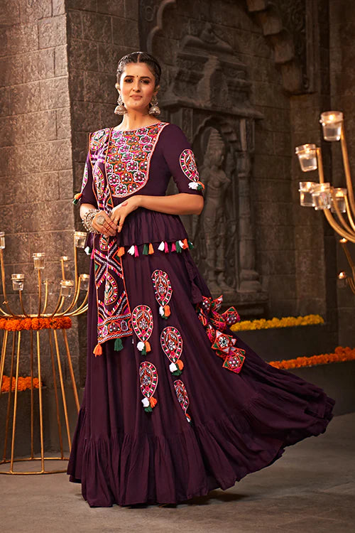 Purple Thread Embroidered Designer Traditonal Navratri Collection ClothsVilla.com