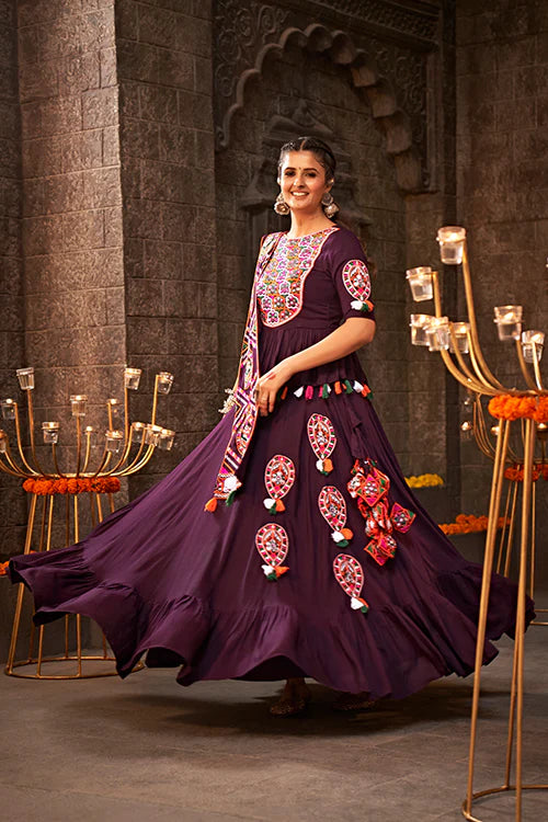 Purple Thread Embroidered Designer Traditonal Navratri Collection ClothsVilla.com