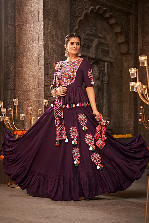 Purple Thread Embroidered Designer Traditonal Navratri Collection ClothsVilla.com
