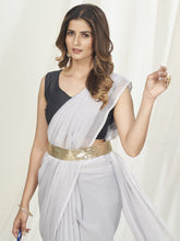 Load image into Gallery viewer, Off White Ready to Wear One Minute Saree In Satin Silk Clothsvilla