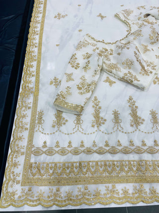Off-White Half Sleeves Organza Silk Saree Clothsvilla