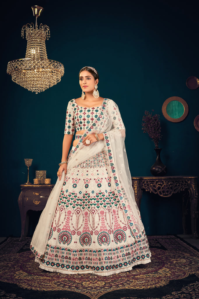 Off-White Lehenga Choli For Women, Ready To Wear Custom Size Lehenga Choli, Designer Bridesmaid Bridal Wedding Ghagra Choli ClothsVilla