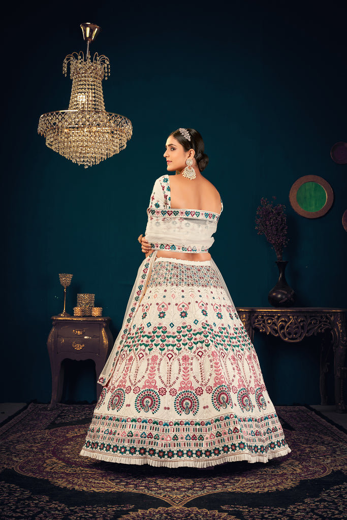 Buy Off White Lehenga Online in USA with Multicolor Embroidery Blouse –  Pure Elegance