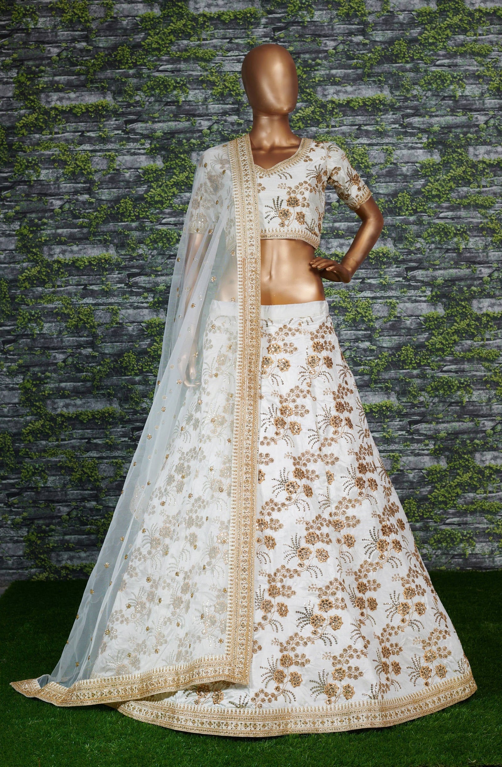 Hypnotic White Colored Wedding Wear Embroidered Satin Lehenga Choli ClothsVilla