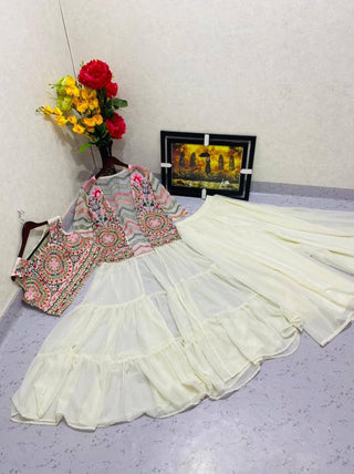 Off White Embroidery Sequence Work Designer Wear Plazo Suit Clothsvilla