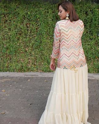 Off White Embroidery Sequence Work Designer Wear Plazo Suit Clothsvilla