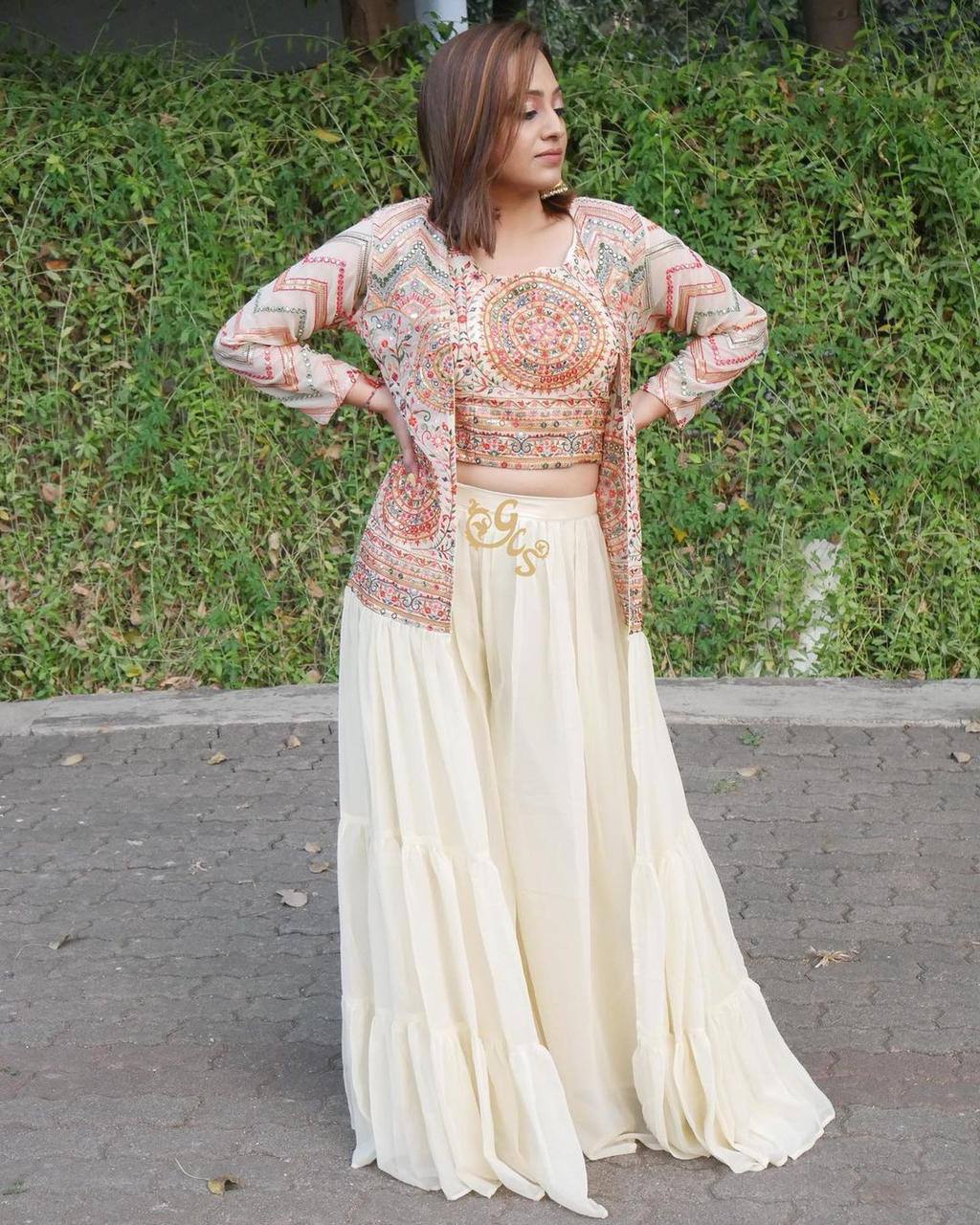 Off White Embroidery Sequence Work Designer Wear Plazo Suit Clothsvilla