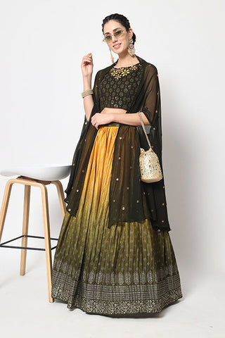 Olive Green Color Exclusive Designer Lehenga Choli Collection ClothsVilla.com