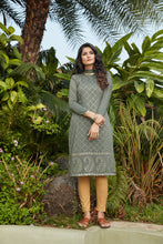 Load image into Gallery viewer, Olive Green Mukaish Worked Cotton Readymade Kurti ClothsVilla