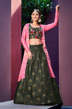 Load image into Gallery viewer, Olive Green Art Silk Sequence Embroidered Work Lehenga Choli ClothsVilla.com