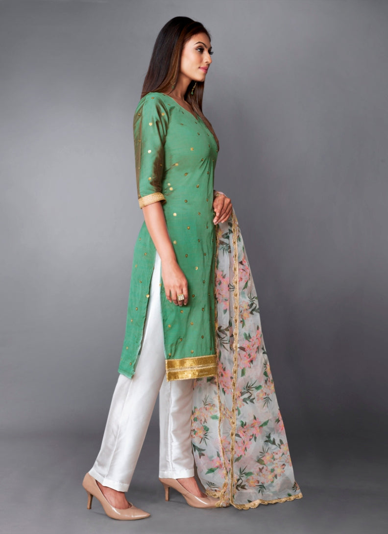 Olive Green Indian Art Silk Dress For Pakistani Festival &am