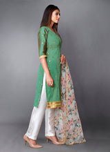 Load image into Gallery viewer, Olive
 Green Indian Art Silk Dress For Pakistani Festival &amp; Weddings - Print Work, Sequence Embroidery Work, Clothsvilla