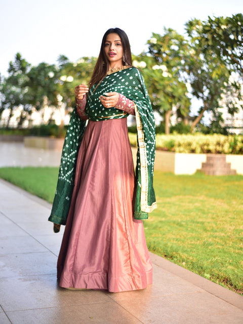 Onion Color Chinon Gown With Bandhej Silk Dupatta Clothsvilla Main image