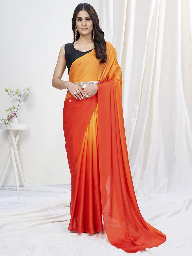 Orange-Red Lycra Based Saree ClothsVilla
