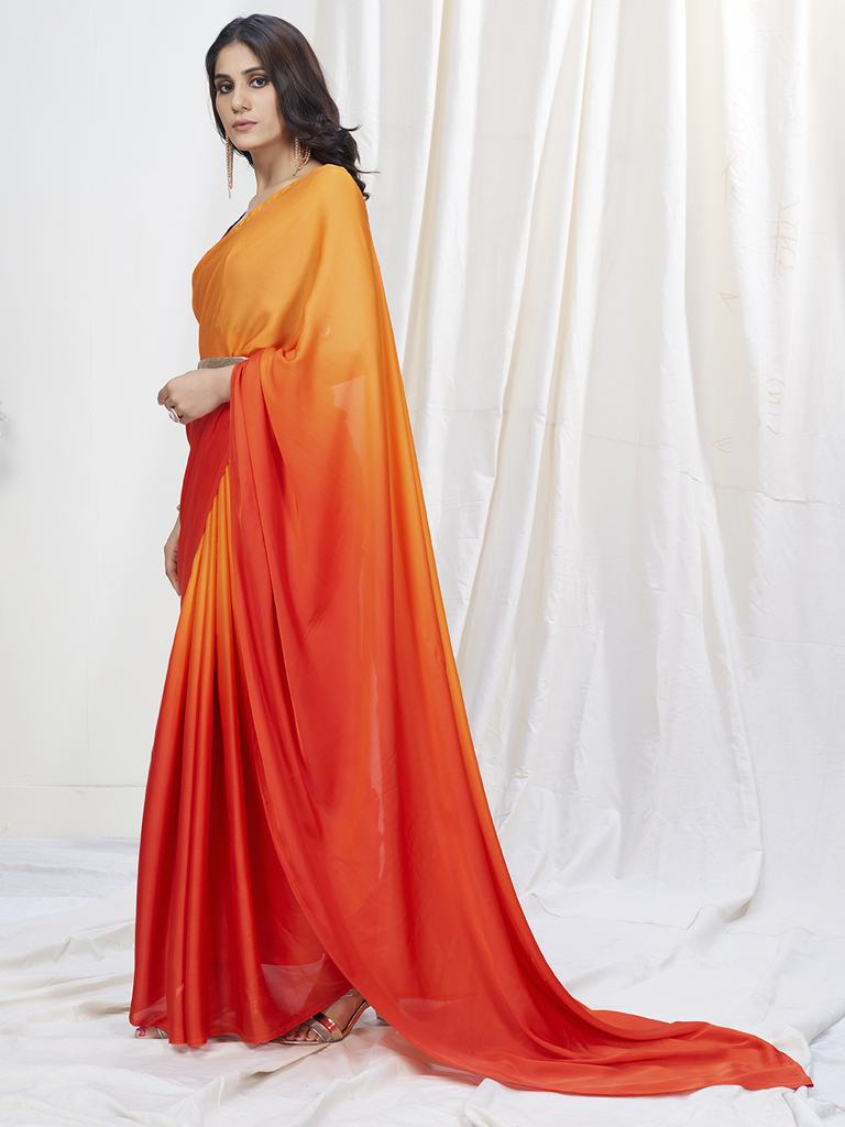 Orange-Red Lycra Based Saree ClothsVilla