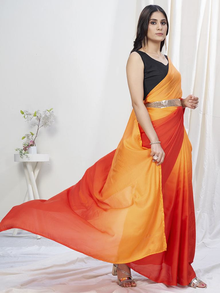 Orange-Red Lycra Based Saree ClothsVilla