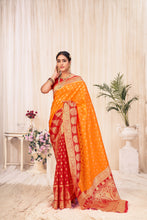 Load image into Gallery viewer, Orange Festive Wear Woven Banarasi Silk Saree ClothsVilla