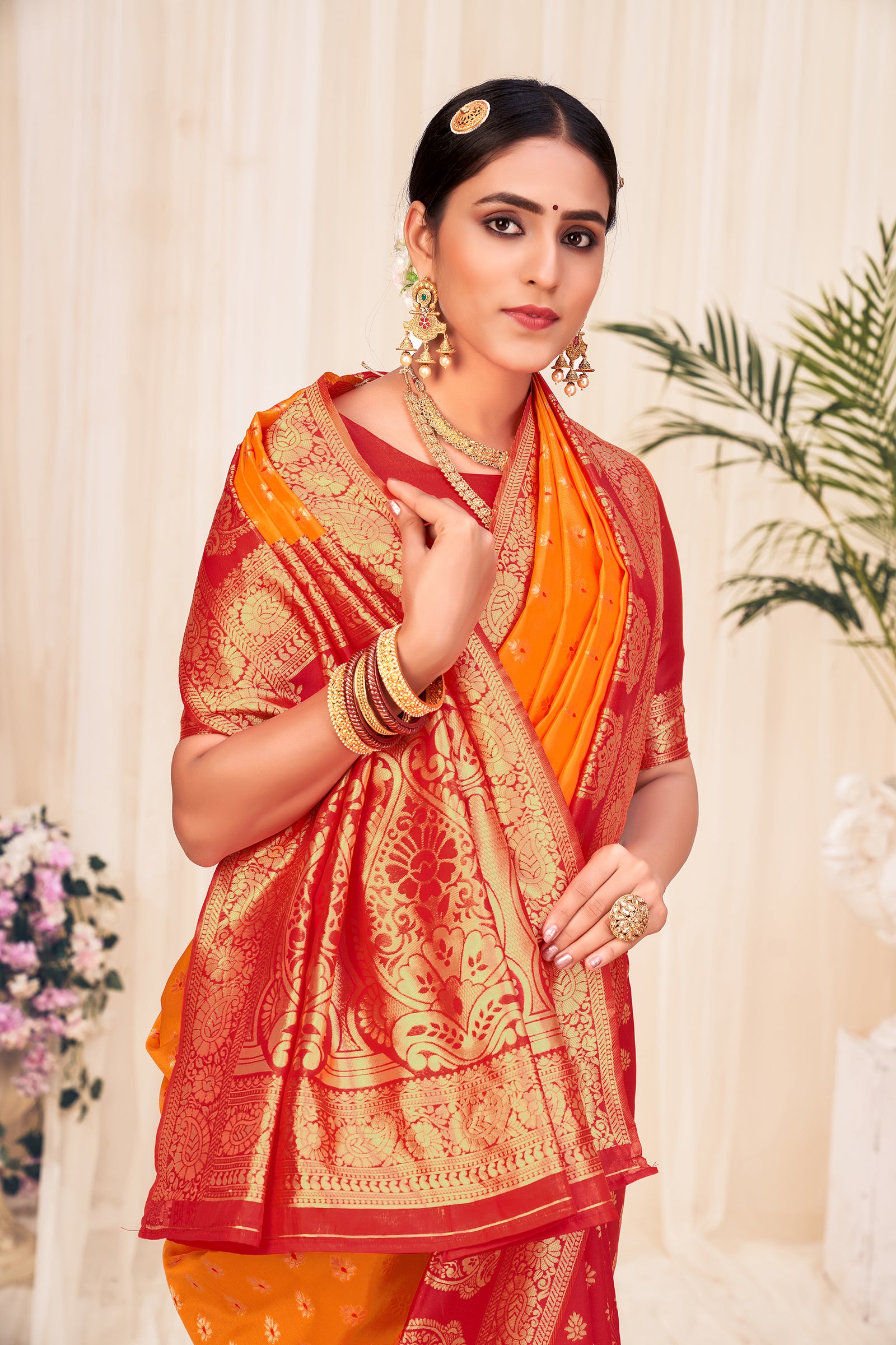 Orange Festive Wear Woven Banarasi Silk Saree ClothsVilla