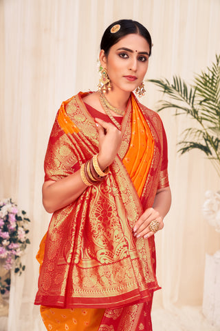 Orange Festive Wear Woven Banarasi Silk Saree ClothsVilla