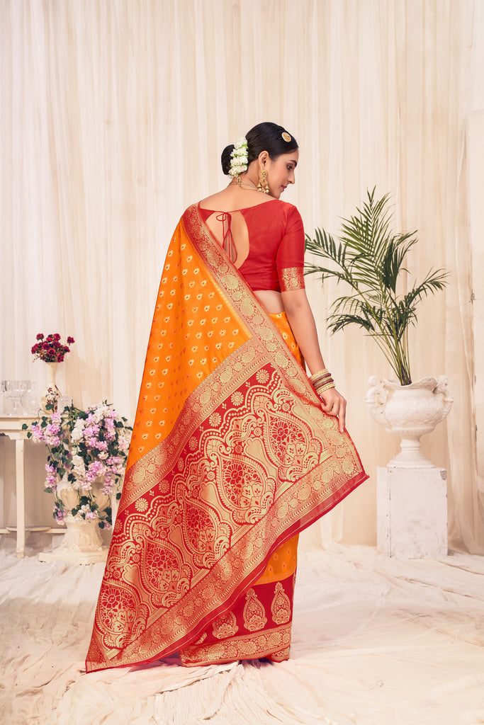 Fire Orange Blended Banarasi Silk Saree for Women – Craftyle