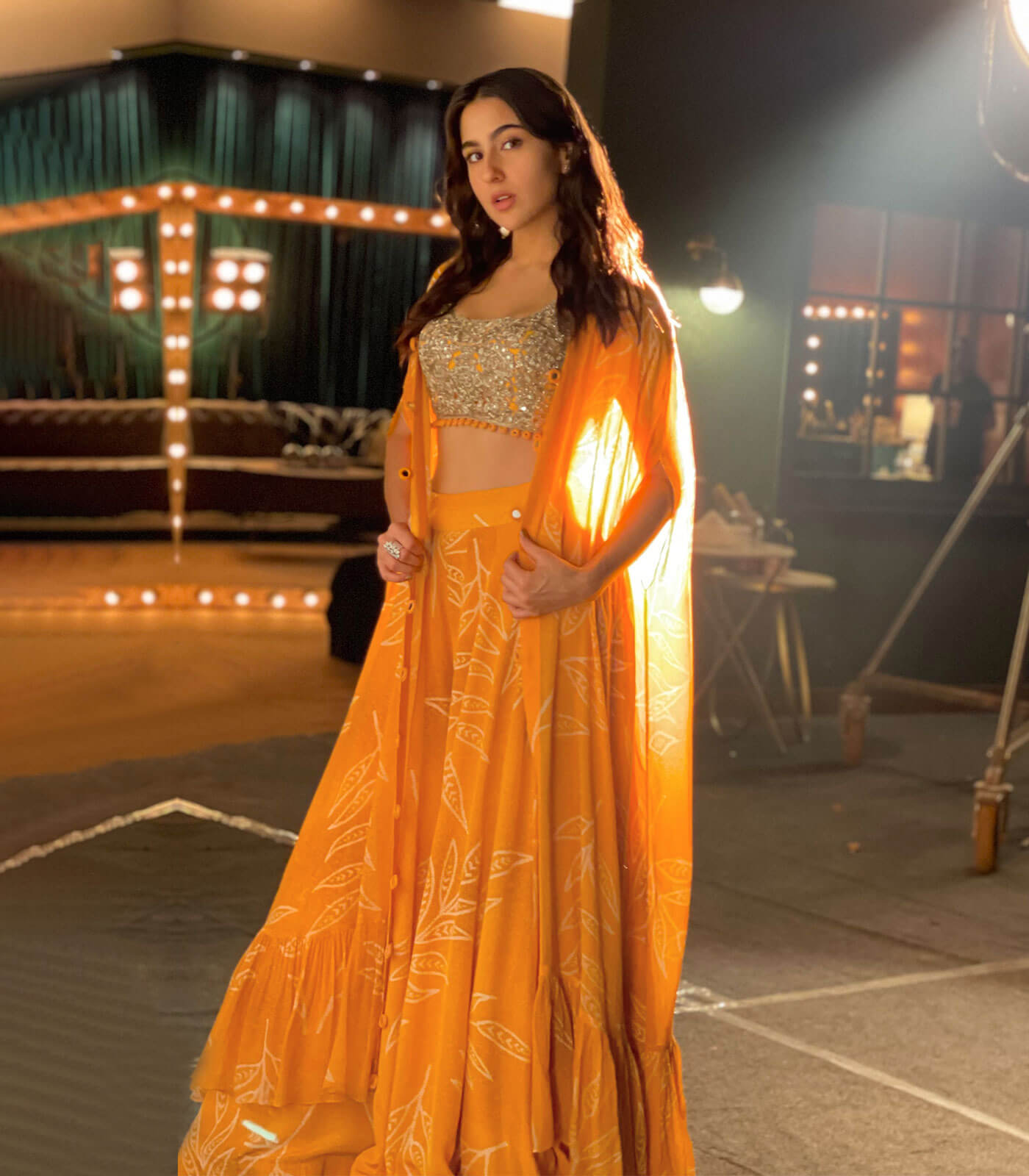 Orange Indo Western Lehenga Choli in Organza Silk Secondary image